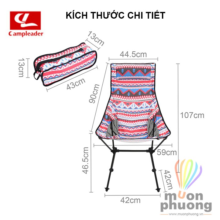 [FRSHIP70K] Ghế xếp dã ngoại cắm trại câu cá du lịch mặt trăng thổ cẩm size lớn có tựa đầu Campleader- MUÔN PHƯƠNG SHOP