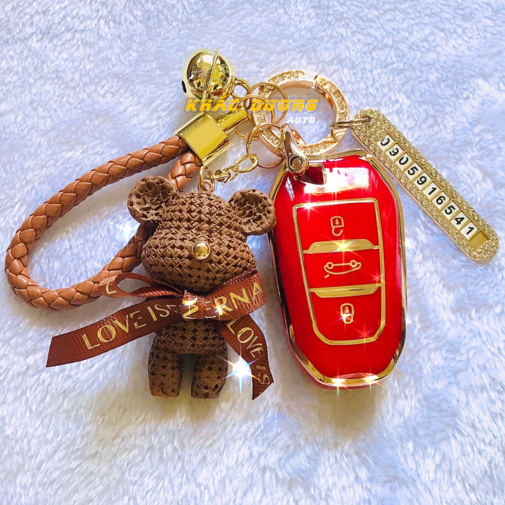 Ốp chìa khoá Peugeot 2008 3008 5008 TPU đính đá nhân tạo cao cấp sang trọng