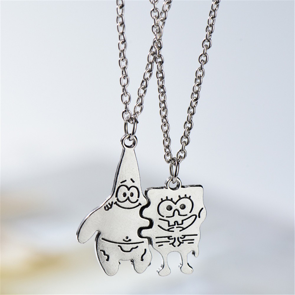 1 Cặp Dây Chuyền Họa Tiết Spongebob Hoạt Hình Phong Cách Hip Hop Thời Trang Cho Nam Và Nữ