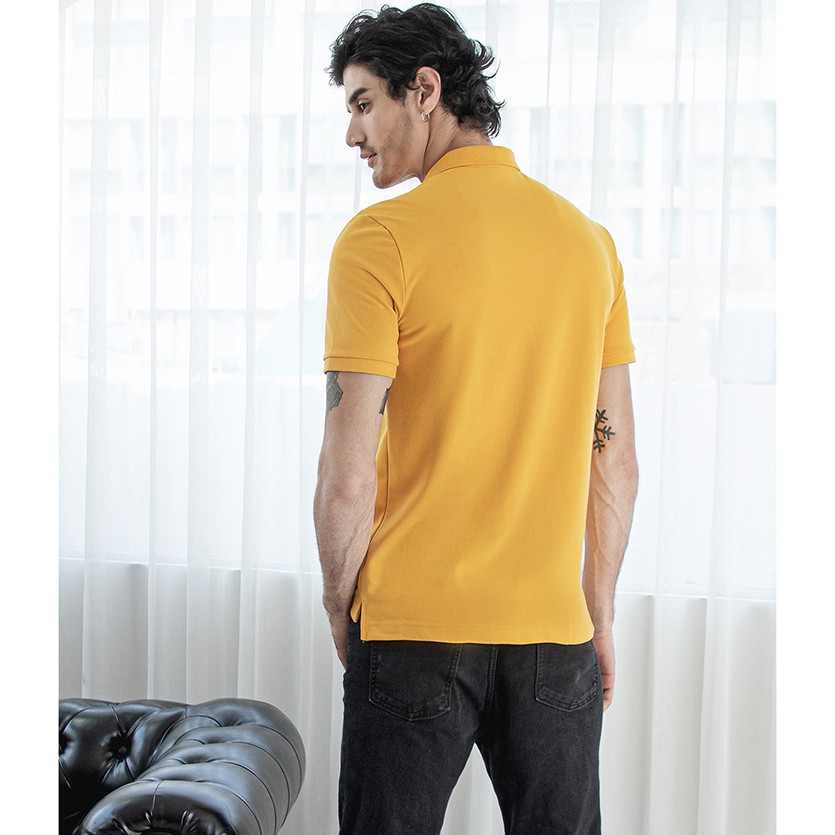 Áo polo nam cá sấu HUSSIO màu vàng tay ngắn cổ bẻ | BigBuy360 - bigbuy360.vn