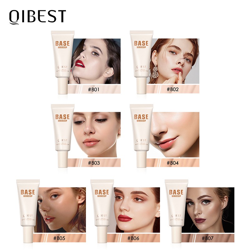 Set 4 mỹ phẩm trang điểm QIBEST gồm kem nền + che khuyết điểm + phấn phủ + mút trang điểm