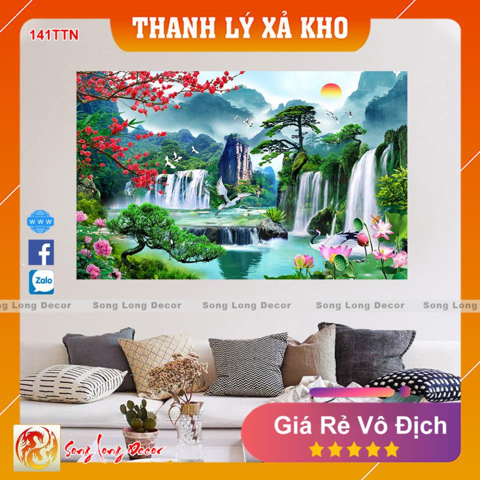 Tranh dán tường 3d Sơn Thủy Hữu Tình - 141TTN Tranh 3D Phong Thủy - Giấy dán tường 3d - Song Long Decor