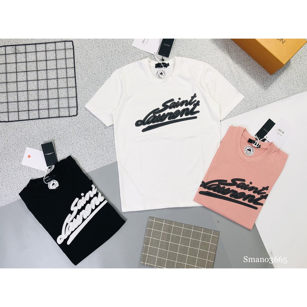 Áo phông Nam Nữ🔅FULL SIZE🔅Áo T shirt Saint Laurent logo thêu M-XXL 3 màu trắng-đen-hồng co giãn 4 chiều, thấm hút mồ hôi