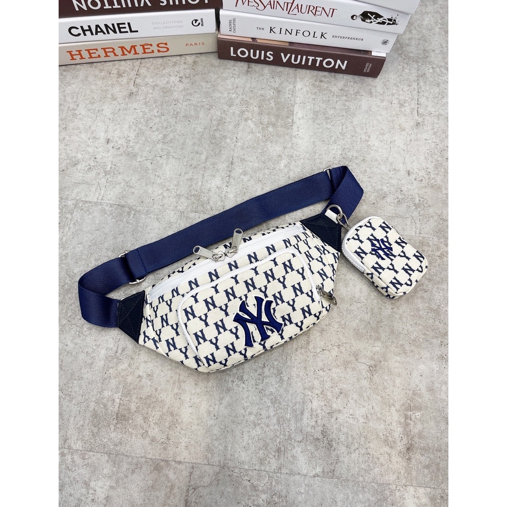 Túi Đeo Chéo, túi bao tử chữ NY màu kem vàng, MLB Monogram Color, hàng cao cấp