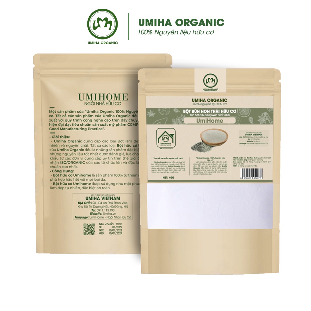 Bột đắp mặt nạ Bùn Non nguyên chất UMIHA 40G cung cấp dưỡng chất tái tạo trẻ hóa làn da