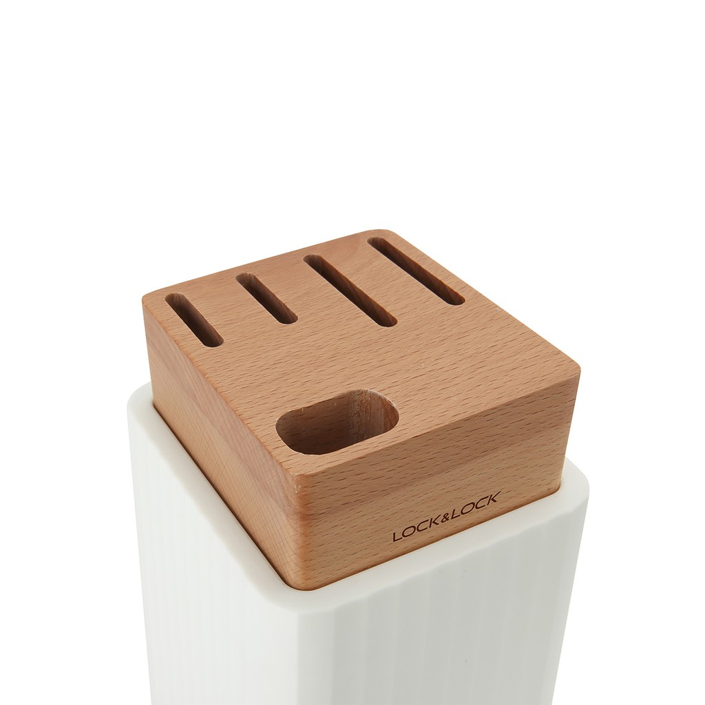 Bộ dao 6 món LocknLock CKK802 bao gồm 4 dao, 1 kéo, 1 hộp đựng màu trắng, tinh tế, tiện lợi - K-MALL