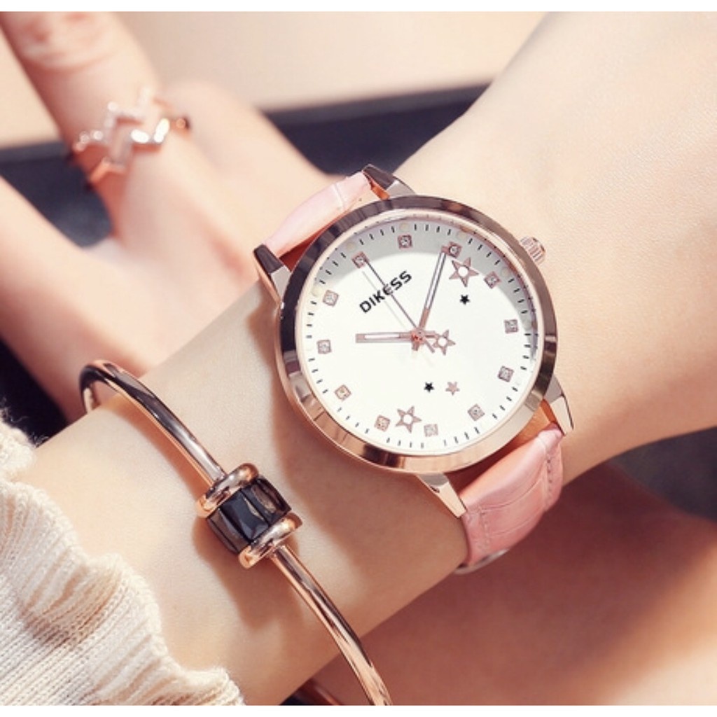 [Cực Shock] Đồng Hồ Nữ Dây Da Dikess Ngôi Sao Star 018 Thời Trang Cực Đẹp - Hazo
