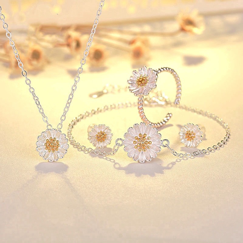 Bộ trang sức hoa cúc xinh xắn, bạc S925 - SET7