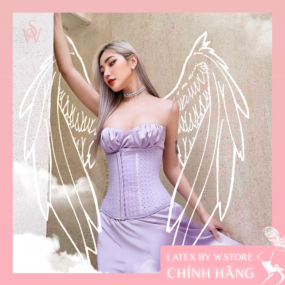 Đai Nịt Bụng Latex Lưới Chuẩn WSTORE - Latex Celia Tím 27 Xương, 4 Nấc Cài, Siết Cao,Thoáng Khí, Dài 26.5cm