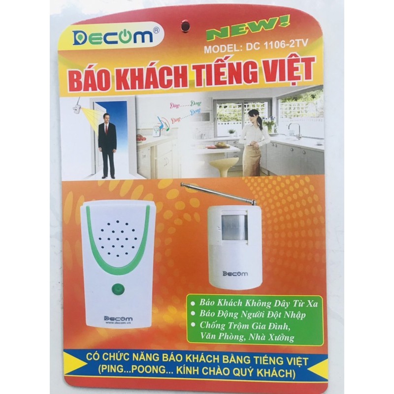 [Chính Hãng] Chuông báo khách, báo động chống trộm hồng ngoại không dây Decom