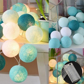Đèn Dây Trang Trí Màu Sắc Quả Cầu Mây Thái Lan ( chạy pin hoặc cắm điện) tông xanh