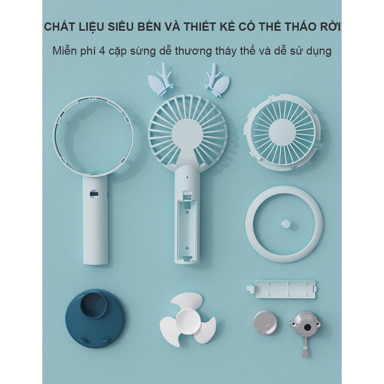 Quạt cầm tay IMEBOBO quạt cầm tay tích điện mini 3 tốc độ tặng kèm 4 cặp tai trang trí siêu cute- Mixiao