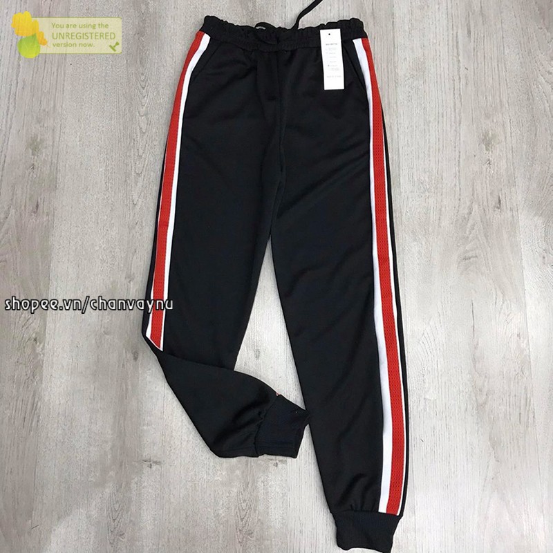 Quần thể dục jogger nữ sọc đỏ trắng mẫu 19 size s, m màu đen VXN MT786 thần thánh chuẩn store hàn quốc freeship 50k