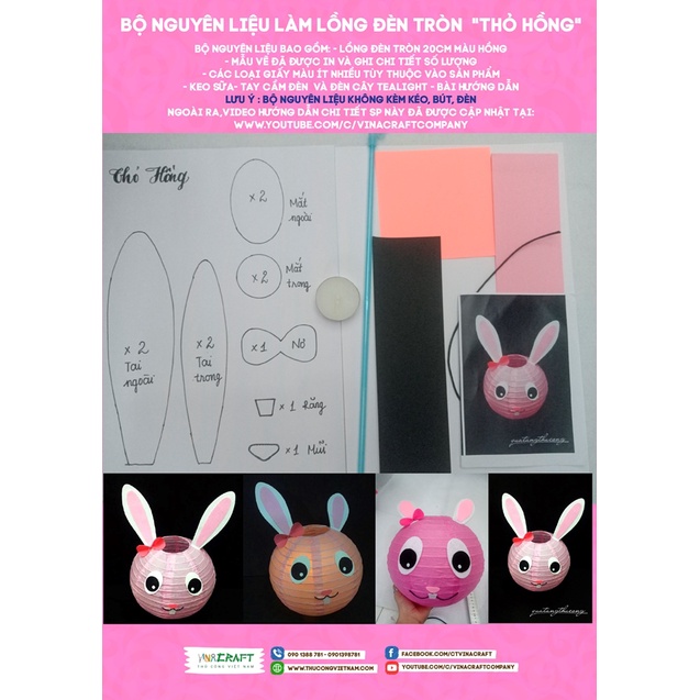 Bộ nguyên liệu lồng đèn tròn “Thỏ Hồng”