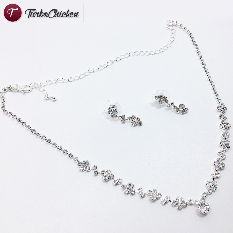 ☞Đồ trang sức☜ Fashion Women Necklace Earrings Set Alloy Rhinestone Wedding Bridal Lady Dangle Earring Necklaces Jewellery Accessories