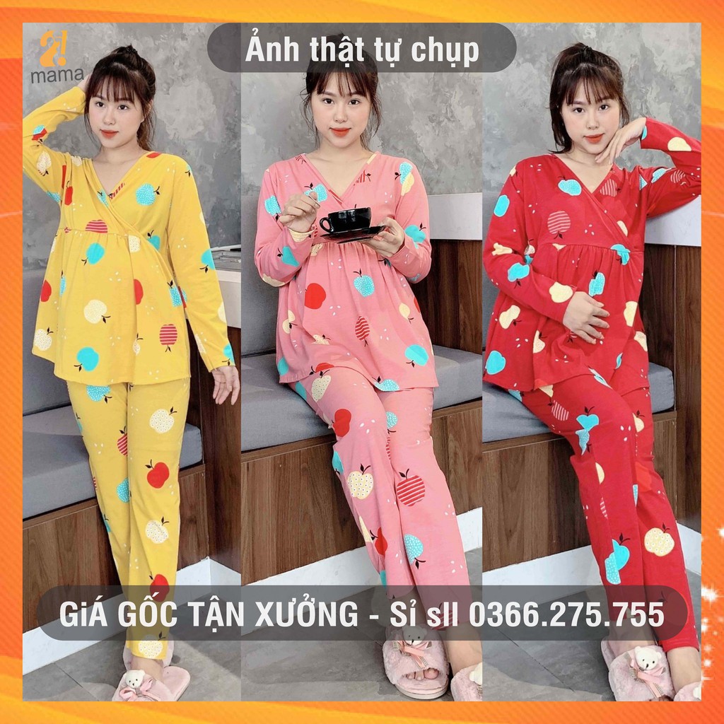 Đồ bộ bầu sau sinh 2MAMA dài tay dễ thương chất thun co giãn – V03