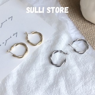 Khuyên tai bông tai xoắn tròn chuôi bạc 925 Sulli store