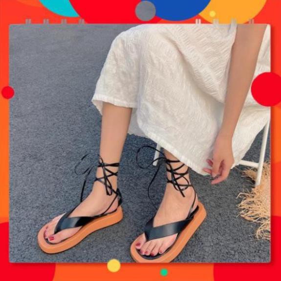 Dép sandal xỏ ngón đế cao dây buộc Ulzzang ( Ảnh thật ở cuối ) a14 -Sal31 !