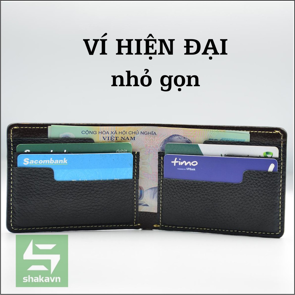 Ví nam size nhỏ da bò thật 100% nguyên miếng - Đen