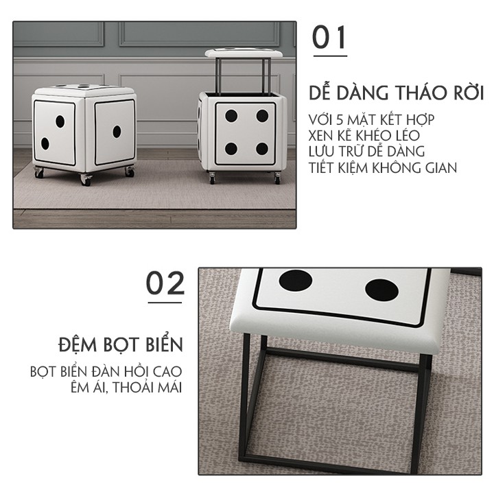 Ghế đa năng khối lập phương rubik 5 trong 1, ghế đôn sofa thông minh xếp gọn có bánh xe di chuyển