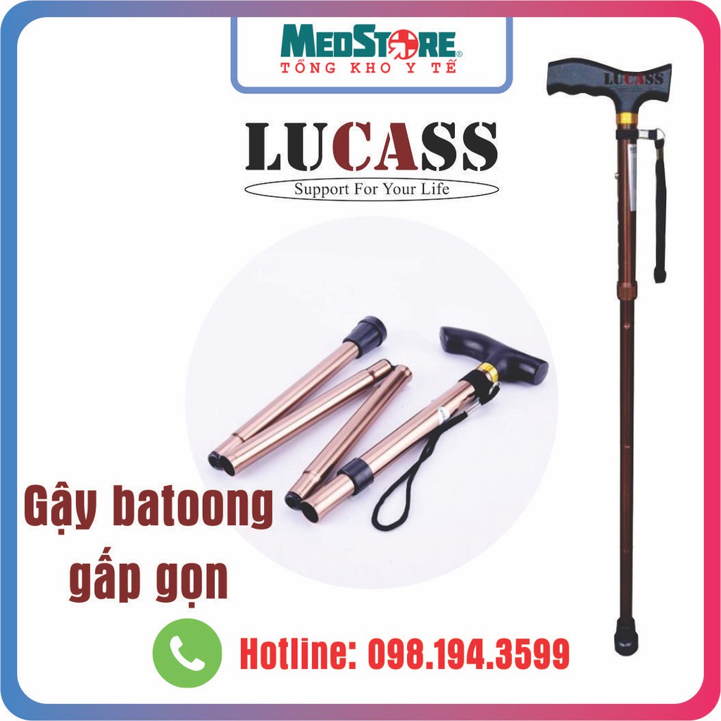 Gậy batoong gấp gọn 4 khúc; gậy chống người già Lucass