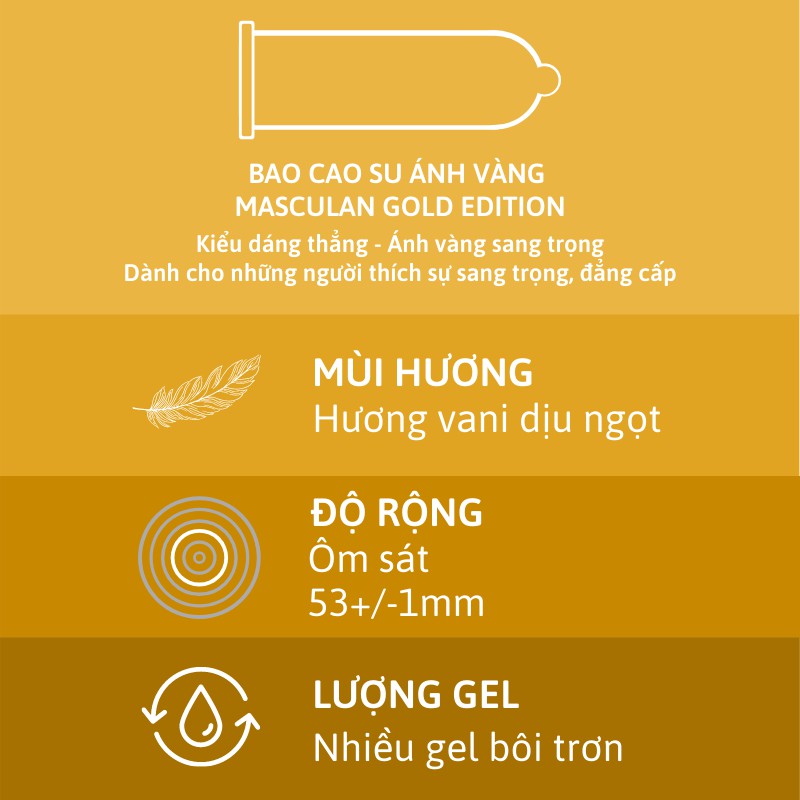 Bao cao su Đức Masculan - Ánh vàng sang trọng - Gold Luxury Edition - 10 bao