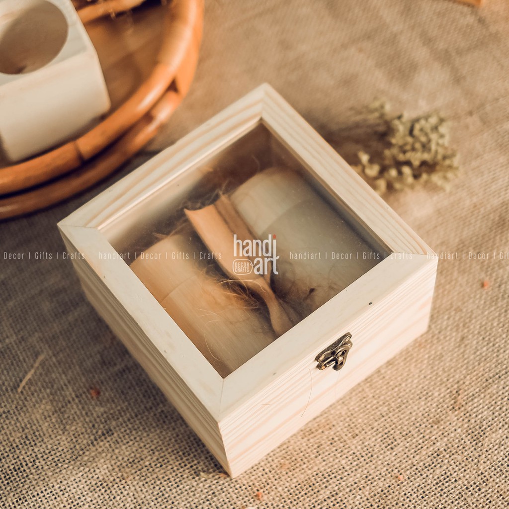 [COMBO 1 hộp gỗ vuông nắp kính+1 muỗng gỗ+2 hộp trà tre] - Hộp gỗ quà tặng - Wooden gift box