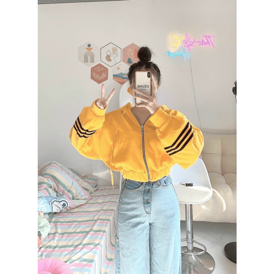 (MẪU MỚI) [HCM]Áo khoác croptop nữ dáng lửng form rộng dây kéo viền tay thời trang hàn quốc TP HHP