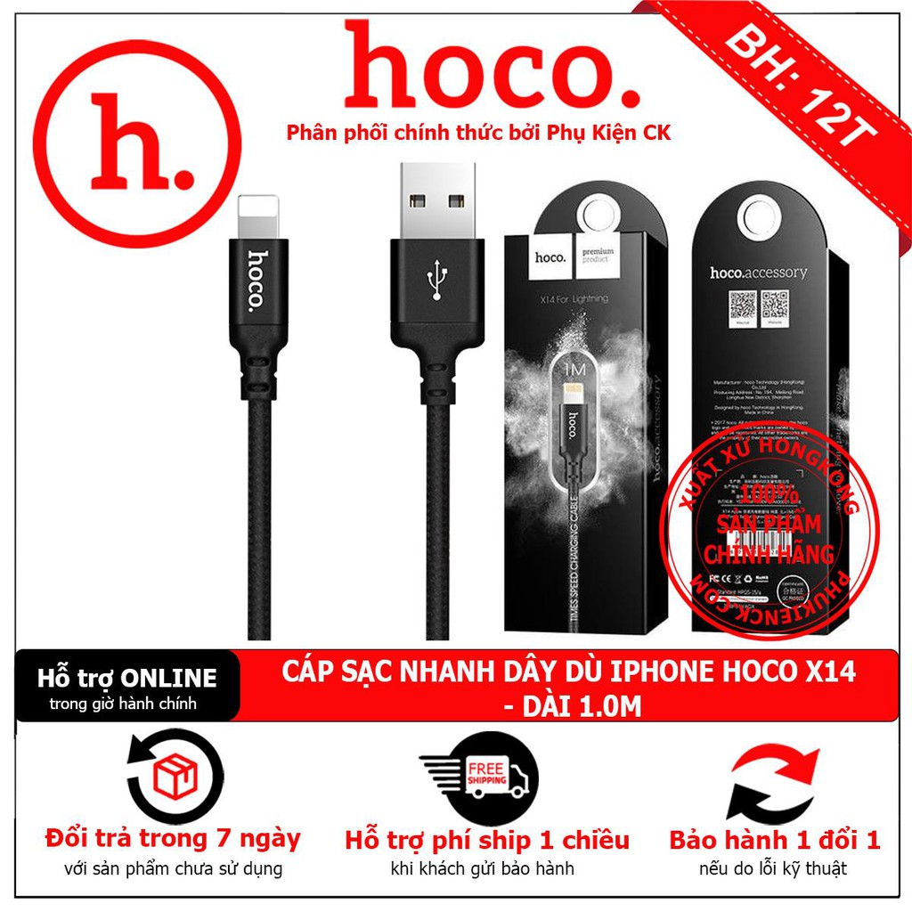 Cáp Sặc iphone Hoco X14 Dây Dù Chống Đứt 1Mét