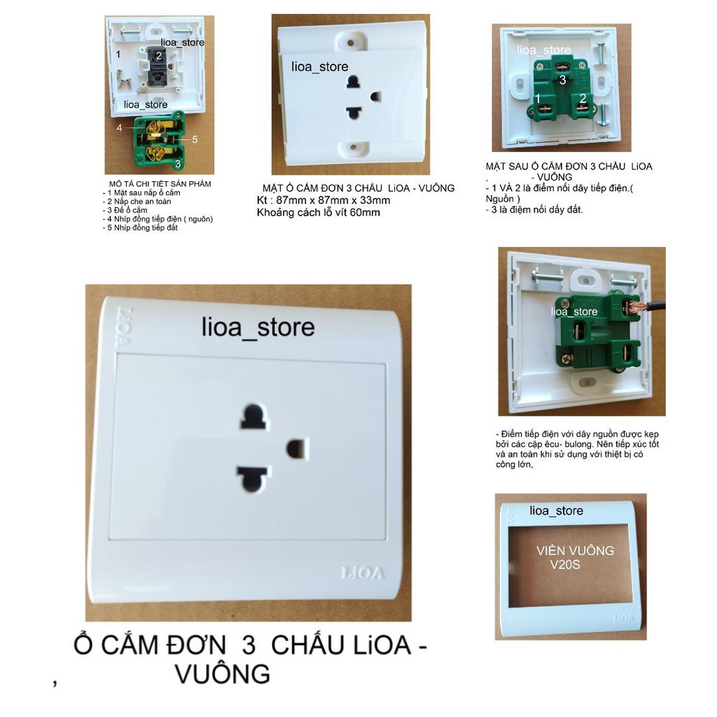 Ổ CẮM(  ĐƠN VÀ ĐÔI) 3 CHẤU VUÔNG LiOA