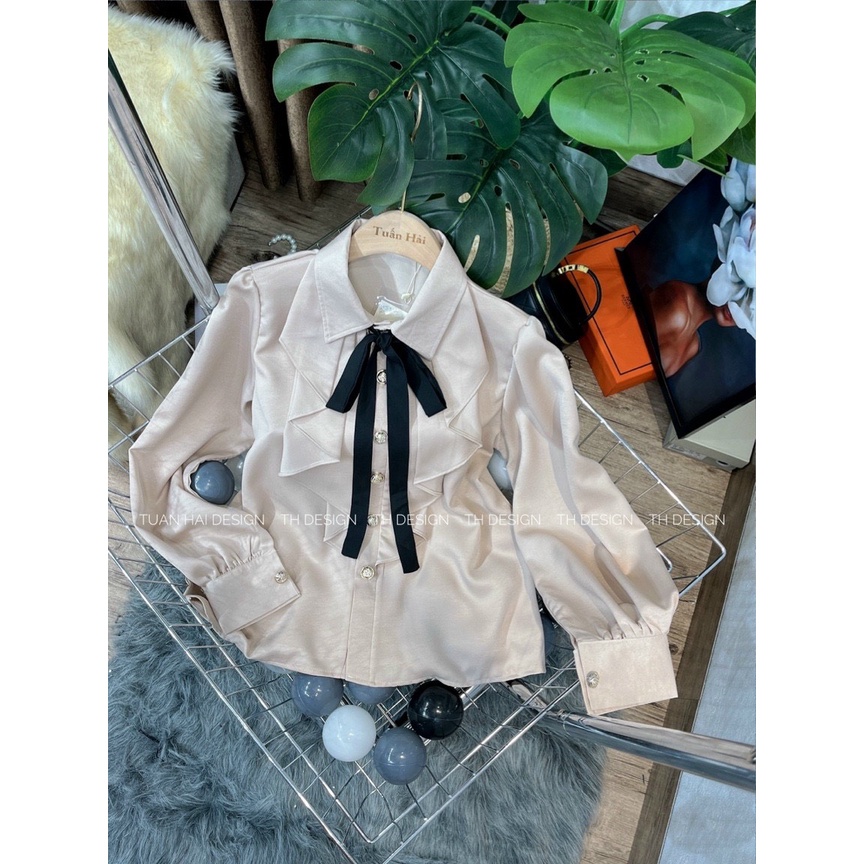 Áo sơ mi lụa cao cấp kèm nơ siêu xinh