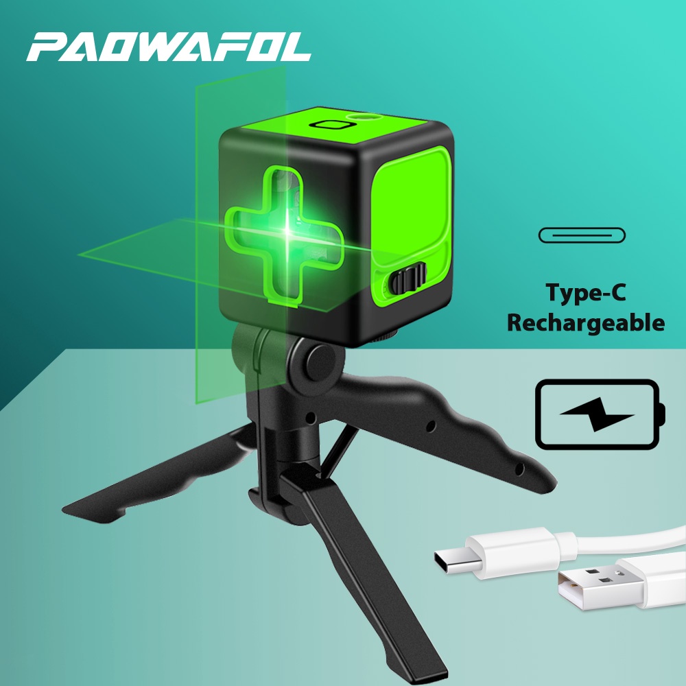 Máy Đo Bằng Tia Laser 2 Đường Chéo Màu Xanh Lá Cây Mini Dọc Và Ngang Siêu Mạnh Mẽ Với / Không Có Pin