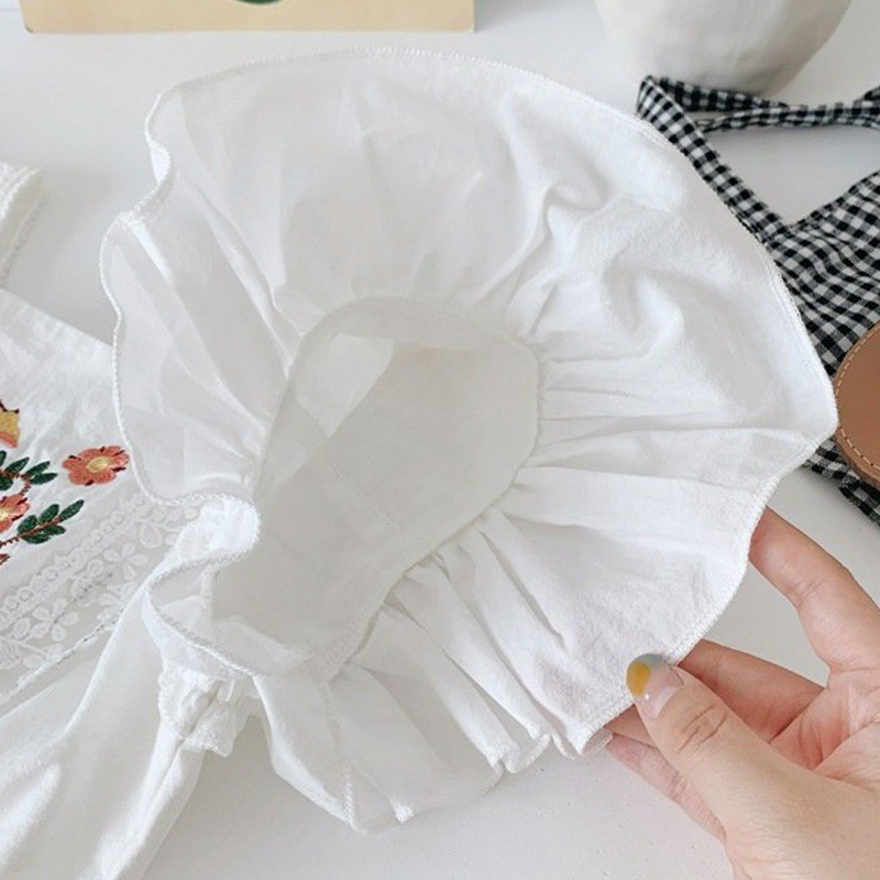 Áo Ren Ngắn Tay Thêu Hoa Cho Bé Gái