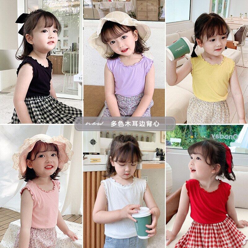 Áo Thun Ba Lỗ Vải Cotton Mỏng Màu Sắc Đơn Giản Phong Cách Hàn Quốc Cho Bé Gái 3-7 Tuổi