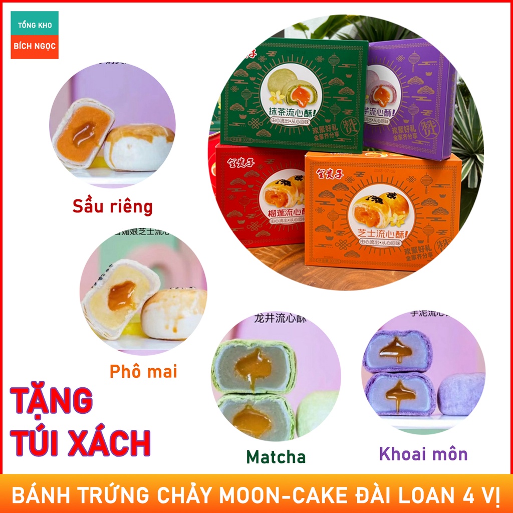 Bánh trứng chảy Mooncake 4 vị, đặc sản quà tặng mùa Trung Thu lễ hội, hộp 6 bánh