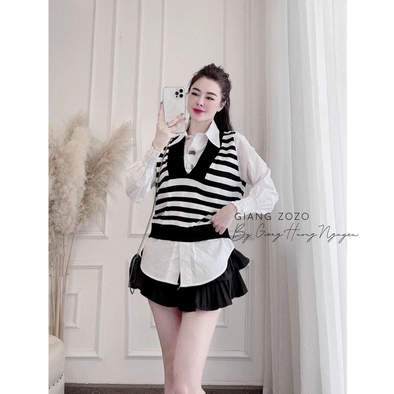 Áo sơ mi phối gile liền | BigBuy360 - bigbuy360.vn