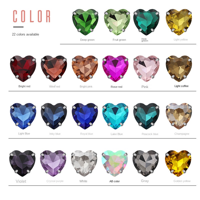 Phụ Kiện Trang Trí Cổ Áo Hình Trái Tim Bằng Thủy Tinh 10pcs