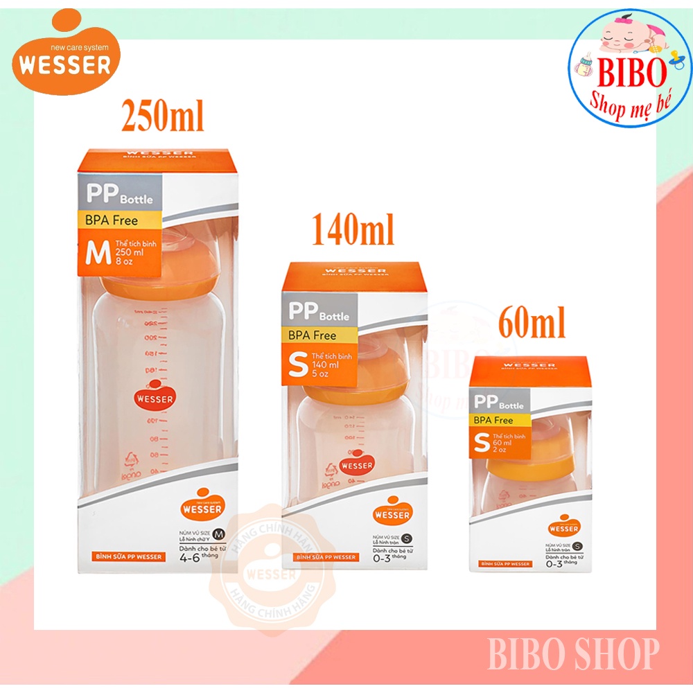 [Mẫu mới] Bình Sữa Wesser Cổ Nhỏ 140 ml, Bình Sữa Cho Bé Bú