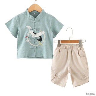 ▧▤bộ đồ hán phục thêu hình chim hạc phong cách trung hoa cho bé