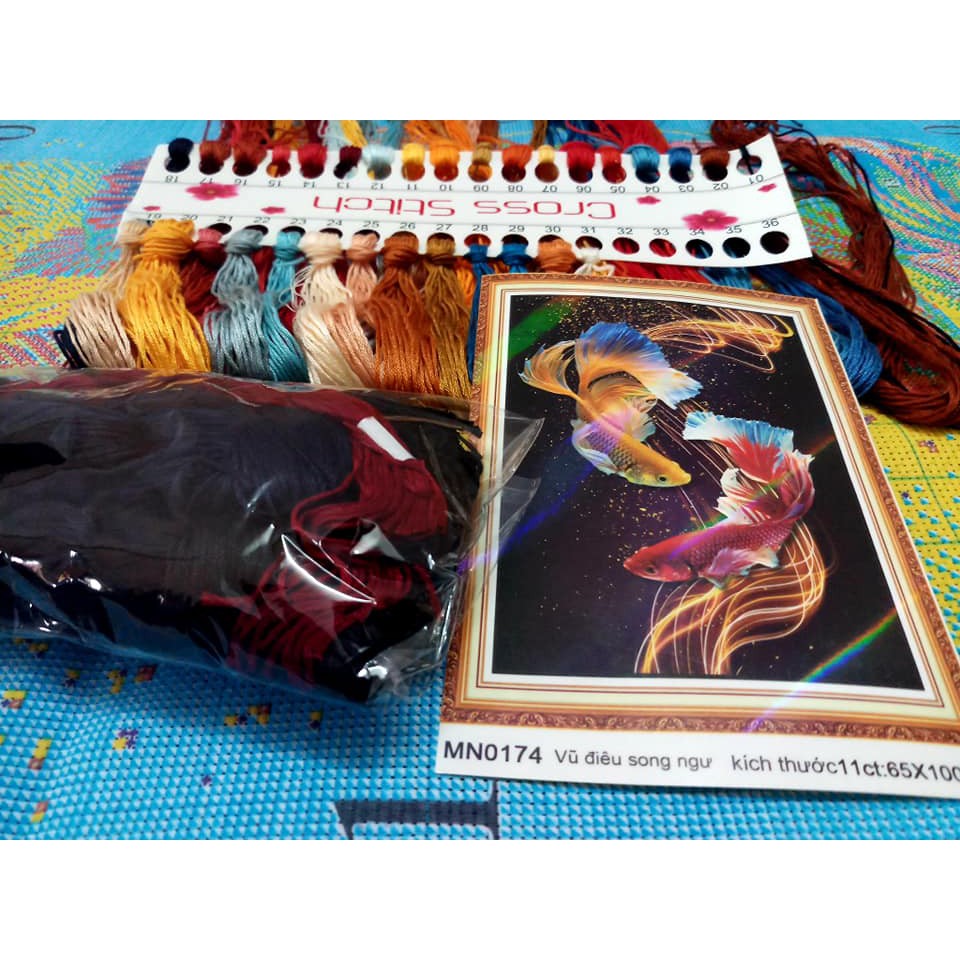 Tranh thêu chữ thập cá koi 80*150cm thêu kín MN0174 MN0175
