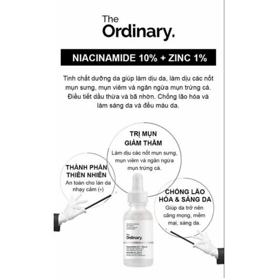 SERUM NGỪA MỤN, TRẮNG DA, SE KHÍT LỖ CHÂN LÔNG NIACINAMIDE 10% + ZINC 1% THE ORDINARY