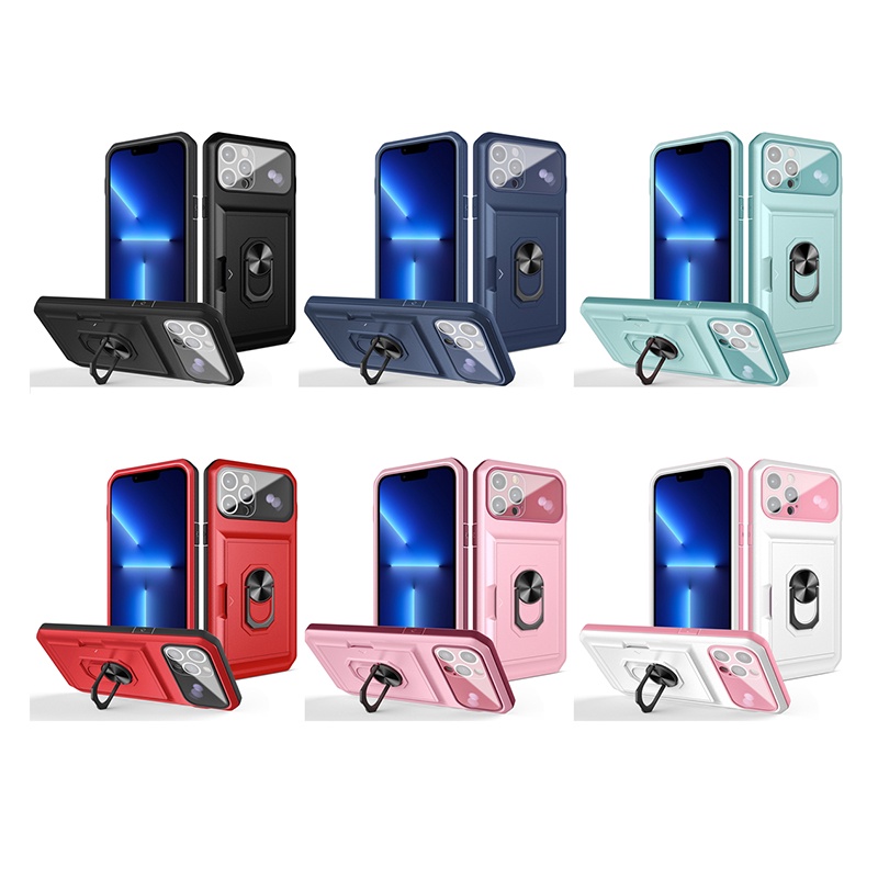 iPhone 13 Pro Max Case Card Holder Camera Protector Hard Case For iPhone 13 13 Pro iPhone 12 12 Pro Max iPhone 11 Pro Max iPhone 7 Plus 8 Plus Car Magnetic Finger Ring Holder Shockproof Phone Cover