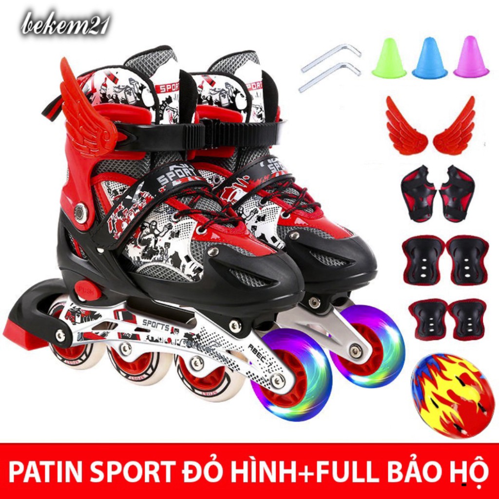 (5 MÀU) Giày Trượt Patin Phát Sáng Sport Trẻ Em - Batin Người Lớn QF Thế Hệ Mới (Tặng 2 Thanh Cờ Lê)