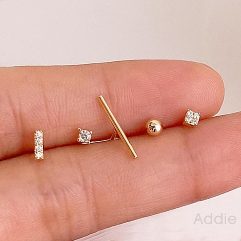 [Addie] S925 Kim bạc Hàn Quốc Màu I đỏ ròng New Zircon Bộ năm mảnh Kết hợp Hoa tai Nữ Tính cách Hoa tai nhỏ 290