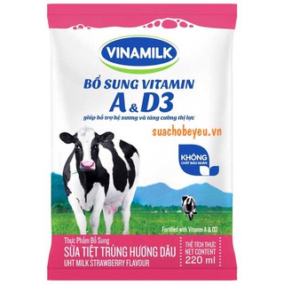 Sữa tươi hương dâu Vinamilk bịch 220ml