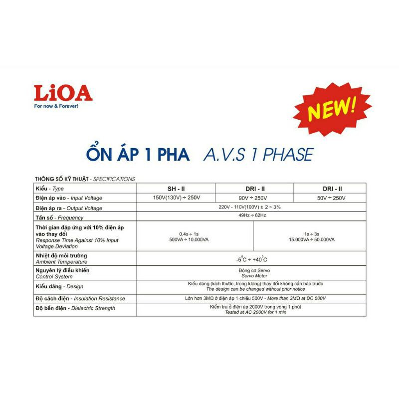 Ổn áp 1pha LIOA SH-1000 II 1.0kvA điện áp vào 150V-250V