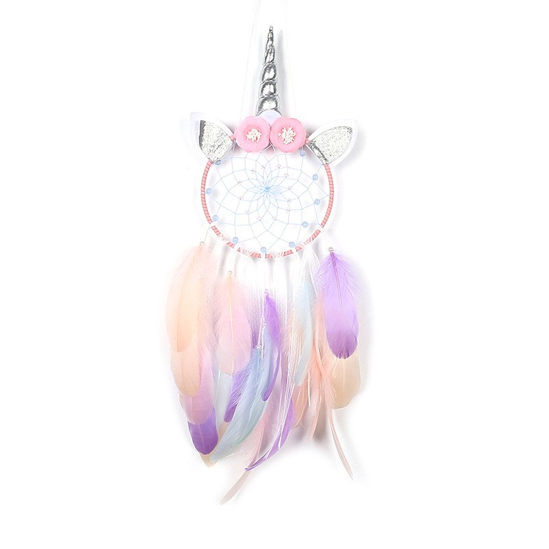 Dreamcatcher Đính Lông Vũ Trang Trí dây kim loại, lông dày( Có đèn Led phát sáng)