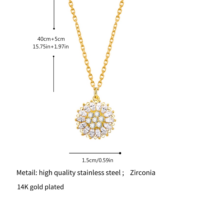 Vòng cổ Mặt Hoa Hướng Dương Đính Đá Zircon Sang Trọng