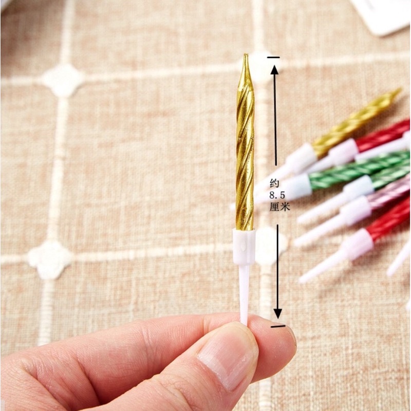 Vỉ 10 cây nến xoắn nhiều màu trang trí bánh kem sinh nhật