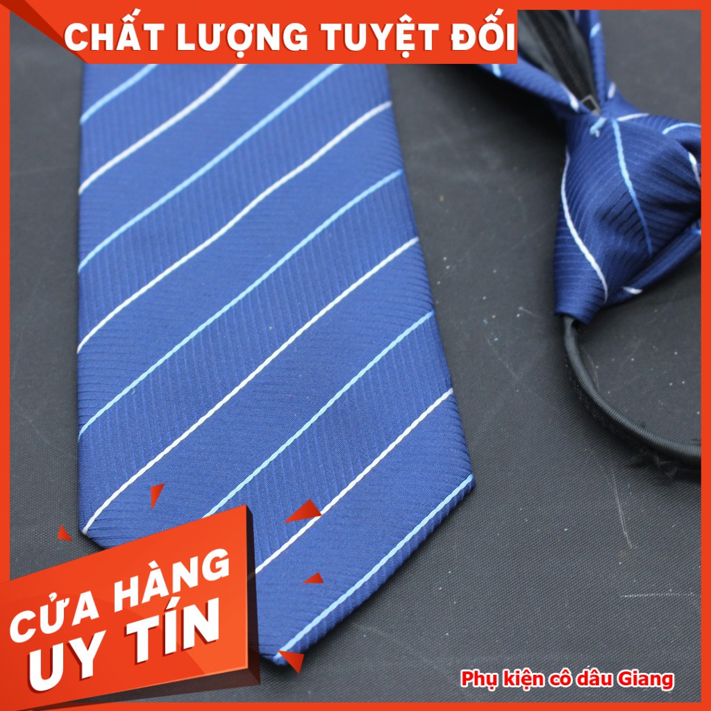Cà vạt nam kẻ dây kéo thắt sẵn bản 8cm trung niên hàng TP HCM sản xuất mã BA008